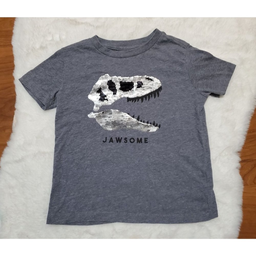 GUC XS 5 Old Navy Jawsome Trex Tyrannosaurus Rex Dinosaur Flip Sequin Shirt